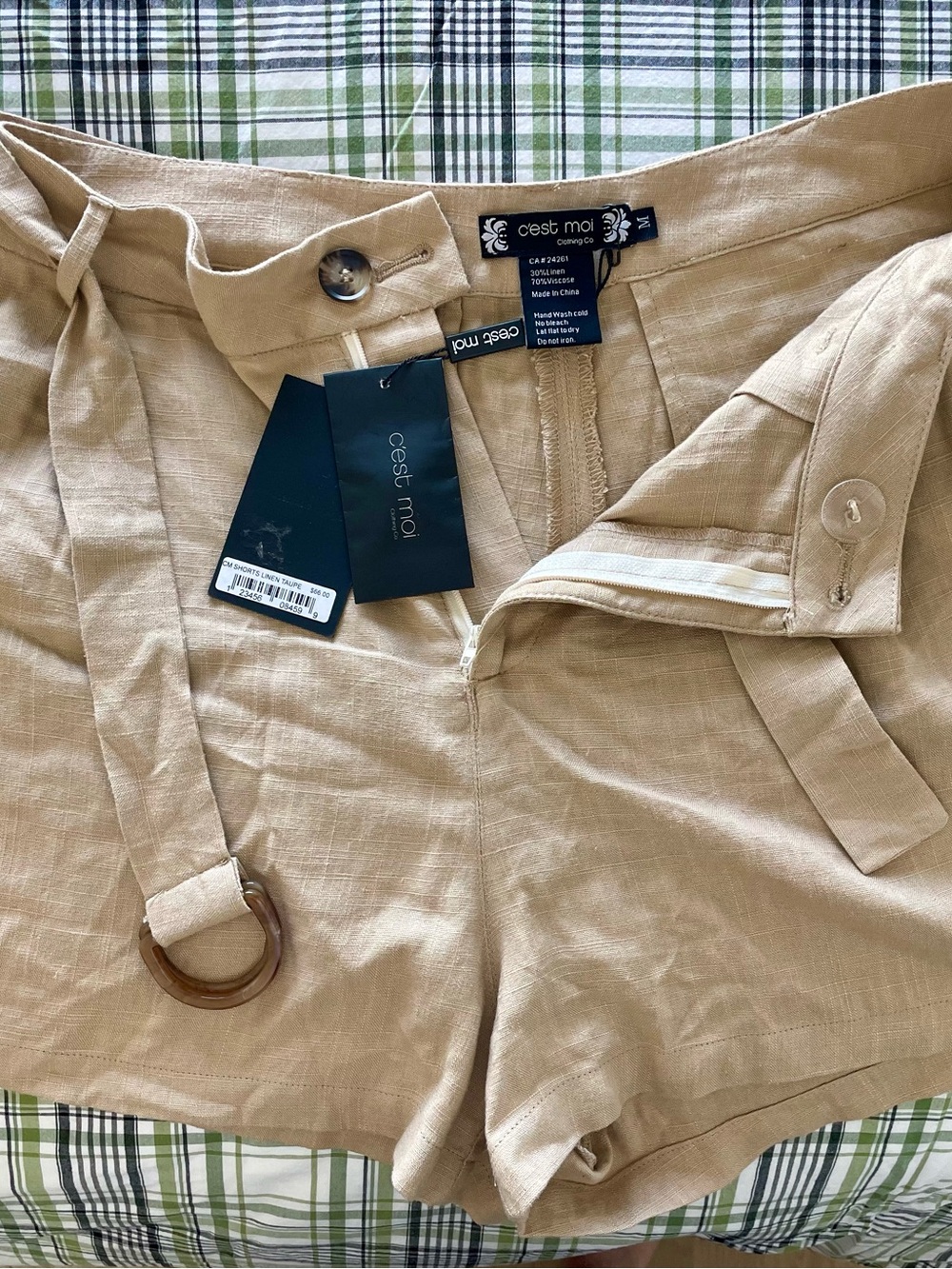 c'est moi Tan Linen-Blend Belted Women’s Shorts